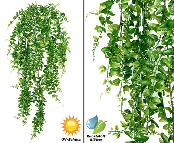 Zwergpfeffer Peperomia Busch wetterfeste Kunstpflanzen mit 5 UV-sicheren PE Blattzweige 80cm