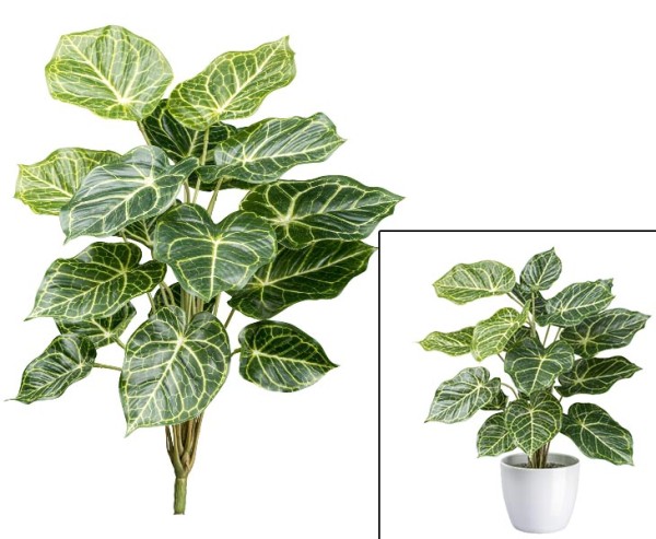 Kunstpflanze Nephtytis mit 18 grünen Blättern und cremefarbiger Aderstruktur Höhe ca. 50cm
