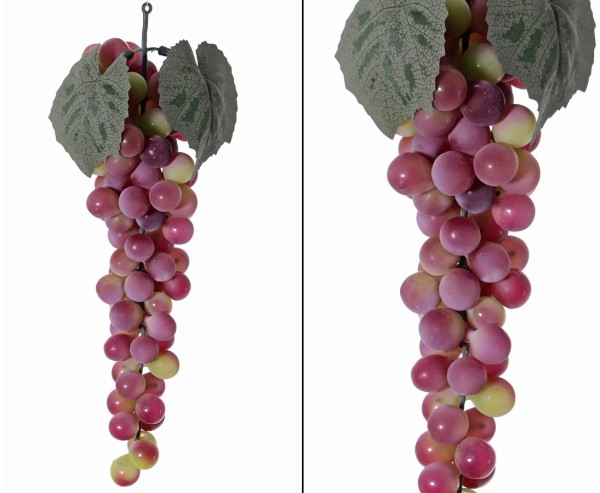Deko Obst mit 90 rötlich violett farbige Trauben und 2 Blättern Weintrauben Länge 26cm