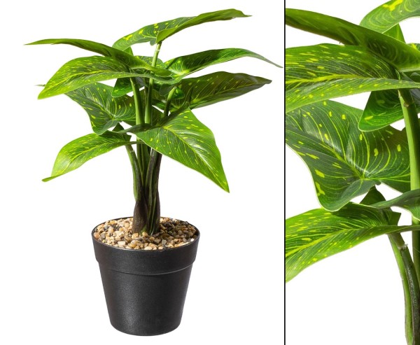 Alocasia Kunstpflanze im Topf 30cm mit 9 Blätter "small green"