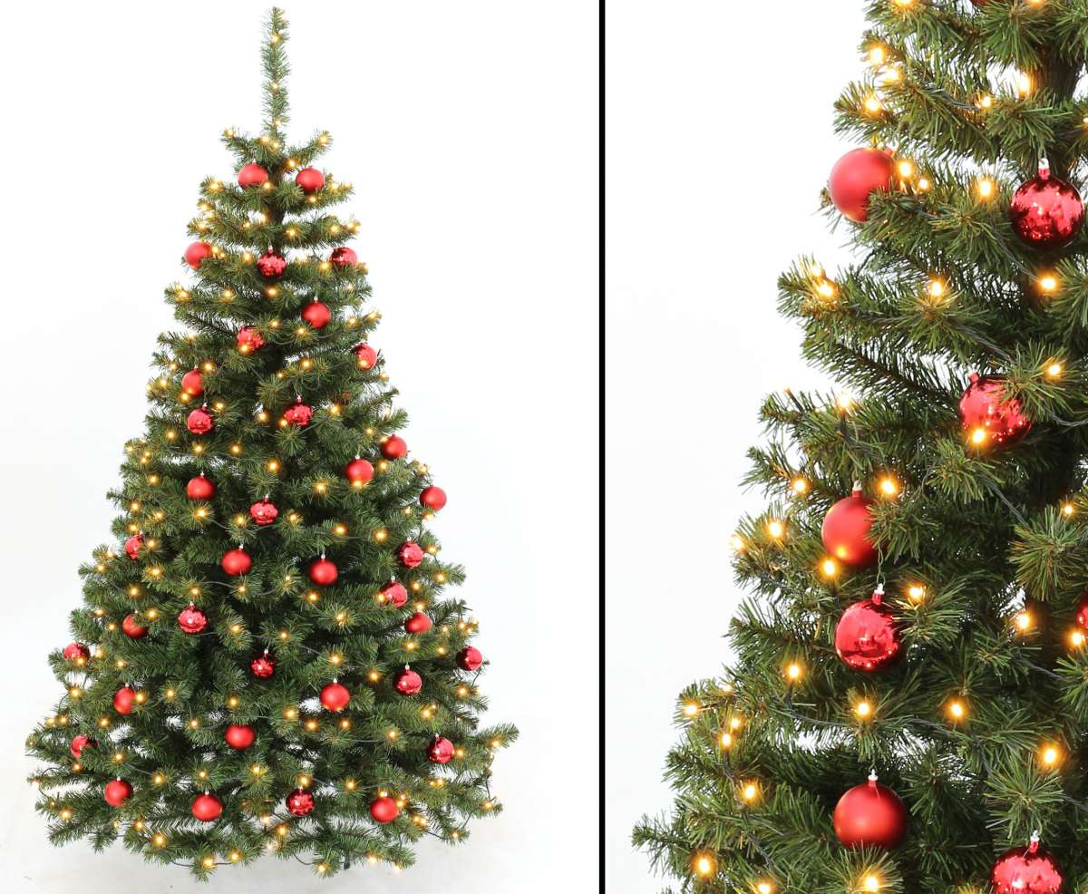 Geschmückte Weihnachtsbäume 210cm mit roten Kugeln hier kaufen