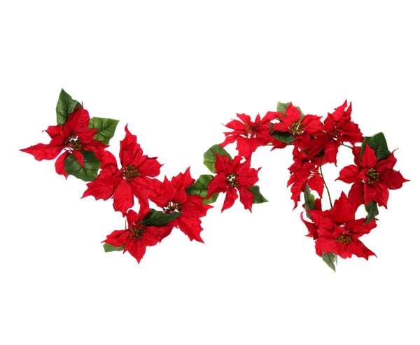 Künstliche Weihnachtsstern Girlande 180 cm – Poinsettia rot mit 12 Blüten