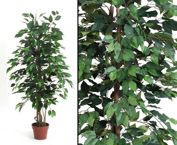 Ficus Kunstbaum 125cm mit 654 grüne Blätter und Naturstämme