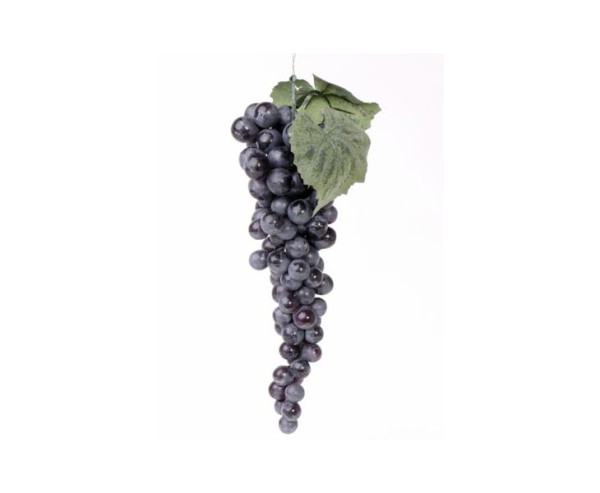 Deko Obst mit 90 schwarz-blau farbige Trauben und 2 Blättern Weintrauben Länge 26cm