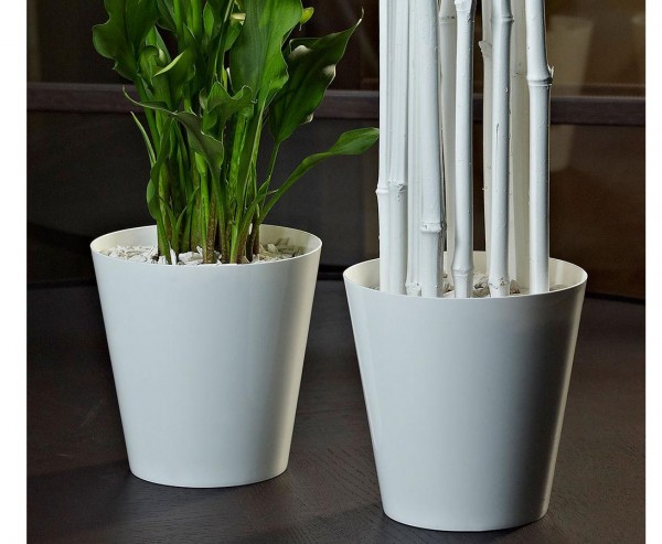 Vasen Übertopf weiß mit 18x18cm aus PP für Kunstpflanzen und Dekoartikel
