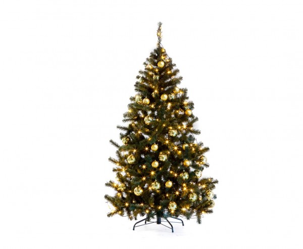 Geschmückter Weihnachtsbaum "Lichterglanz" mit goldenen Kugeln und LED-Lampen Höhe 210cm als B1