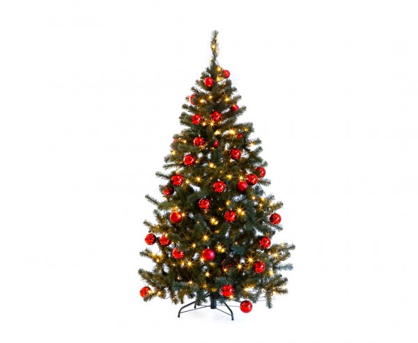 Geschmückter Weihnachtsbaum "Lichterglanz" mit roten Kugeln und LED-Lampen Höhe 210cm als B1