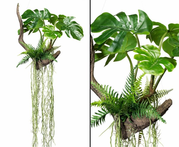 Hängende Kunstpflanze "AVATAR 2" mit Wurzeln Farne am Ast und Splitphilodendron 160cm