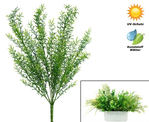 Wetterfester Rosmarin Kräuterbusch mit 9 UV-sichere grünfarbige PE Zweige 52cm