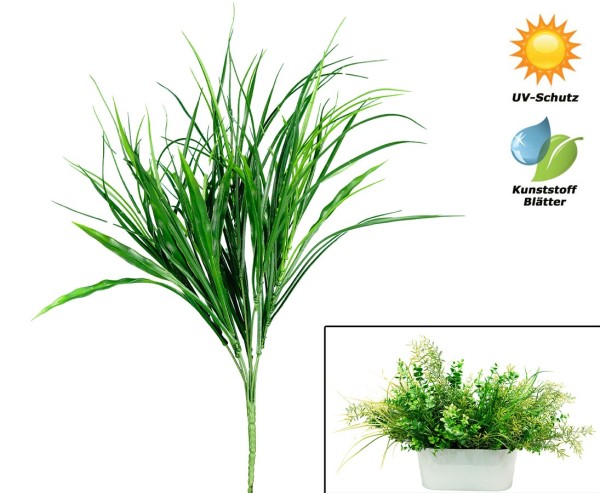 Wetterfeste Grasbusch Kunstpflanzen mit 8 UV-sichere grün farbige PE Zweige 50cm
