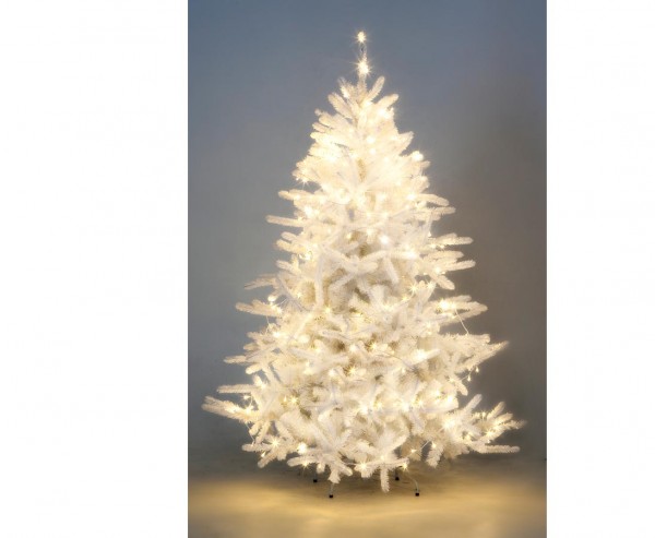 Künstlicher LED Weihnachtsbaum mit weißen Nadeln Höhe 180cm