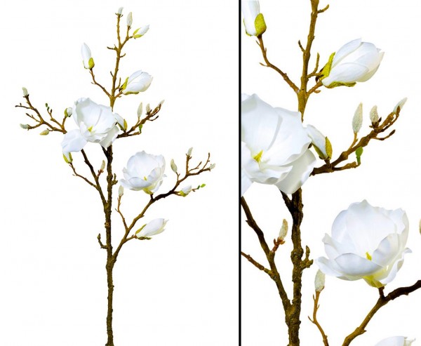 Kunst Blumen Magnolien Zweig mit Blüten und Knospen weiß farbig 100cm