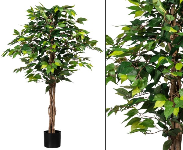 Ficus Kunstbaum 125cm mit 654 grüne Blätter und Naturstämme