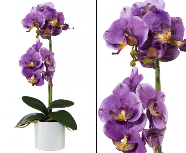 Orchideen Kunstblume mit 2 lila farbigen Blütenköpfen mit 45cm im Topf