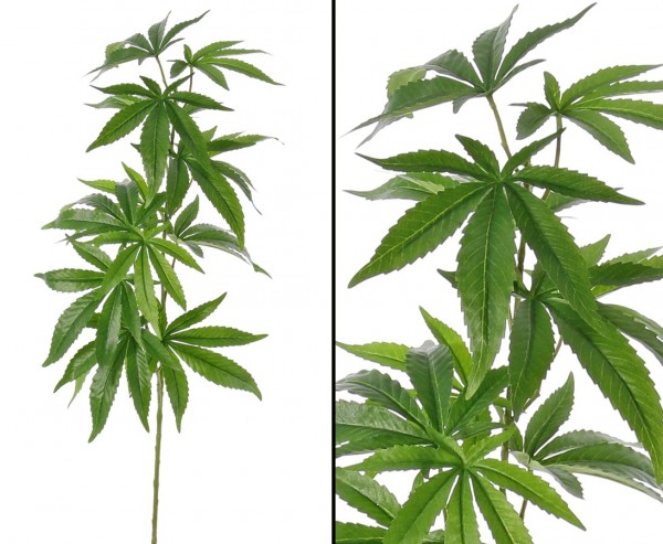 Hanf Kunstpflanze 95cm mit Cannabis Blättern aus Textilfaser Material