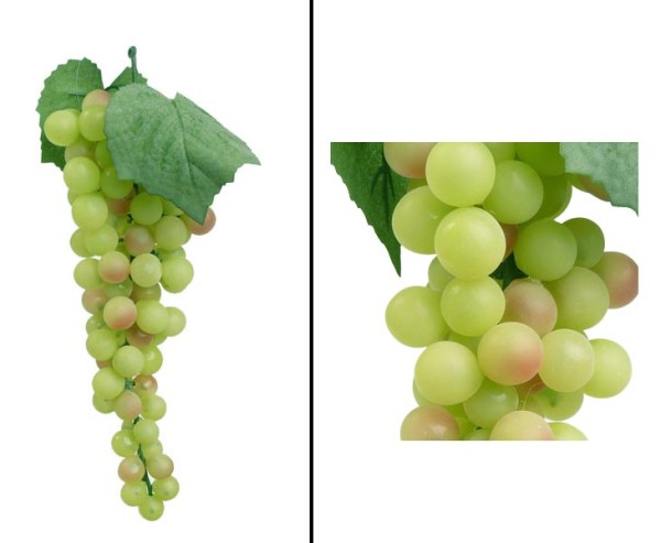 Deko Obst mit 90 grün farbige Trauben und 2 Blättern Weintrauben Länge 26cm