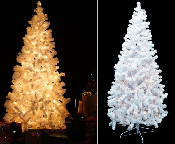 Weihnachtsbaum 180cm mit weißen Zweigspitzen in B1 und vormontierten 192 LEDs in warmweiß