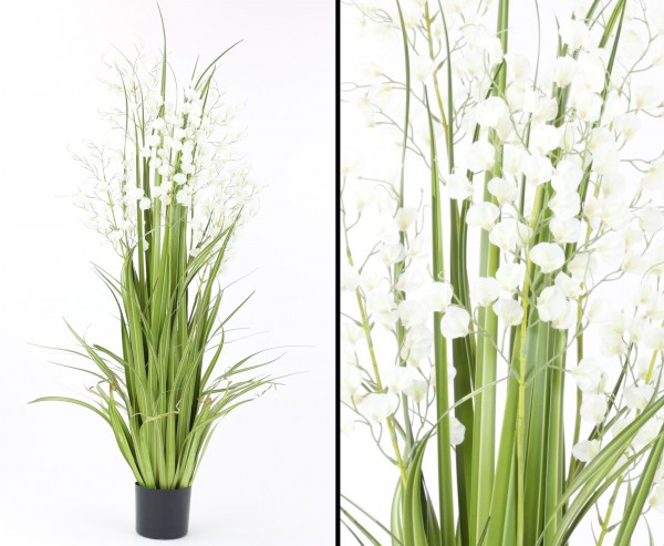 Orchideengras Kunstpflanze mit weißen Blüten 140cm