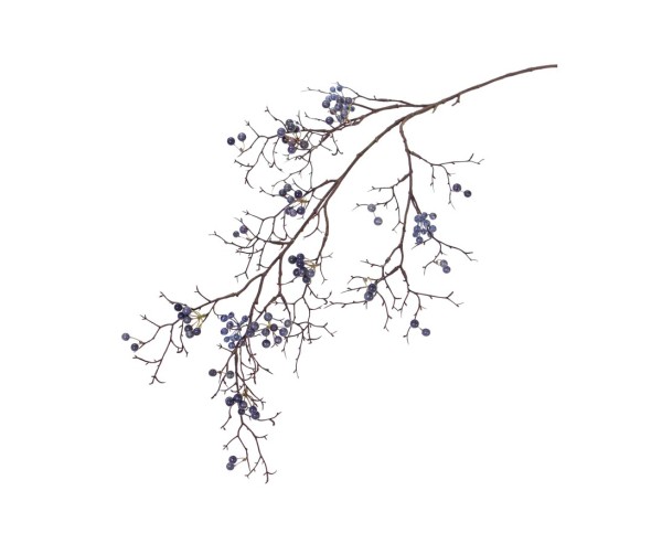 Künstlicher Beerenzweig 100 cm – 21 blauen Beerenbündel, naturgetreue Verzweigung