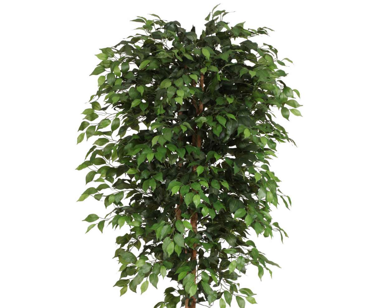 Künstlicher Ficus Benjamini, 90 Cm Hoch, Mit Textilfasergewebe-Blättern & Echtholzstamm, Inkl. Topf