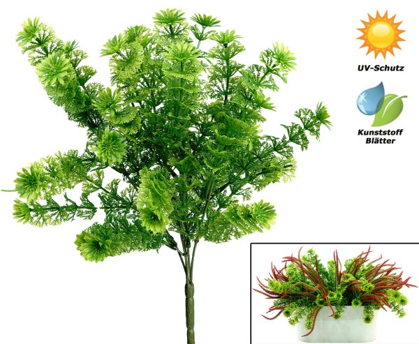 Künstlicher Spargelbusch wetterfest mit 5 UV-sicheren grünen Zweigen 40cm