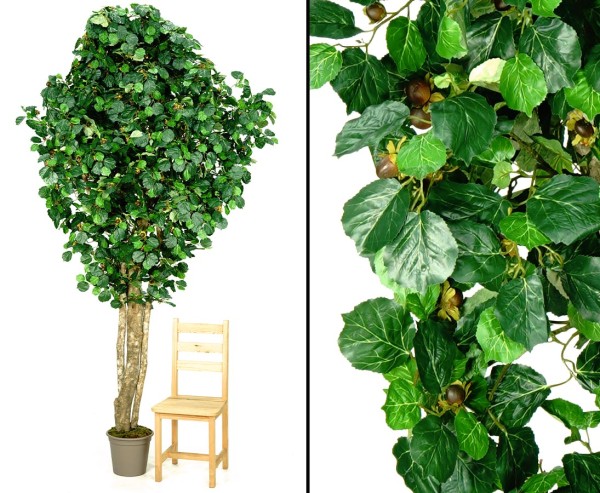 Kunstbaum Haselnuss 300cm mit 2830 Blätter und 400 Früchte uv-sicher mit Naturstämmen im Topf
