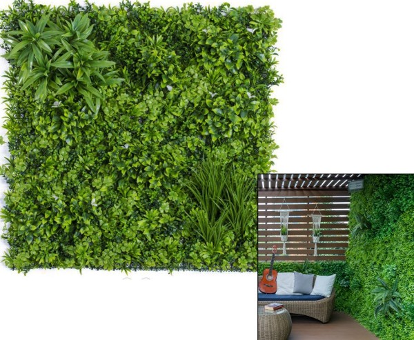 Grüne Wandverkleidung 100x100cm aus verschiedenen PE Blättern "Blatt Mix" UV-beständig