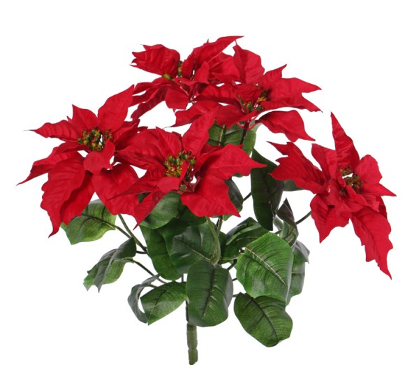 Künstlicher Weihnachtsstern Poinsettia Busch rot, 5 Blüten, H 45 cm, Durchmesser 45 cm