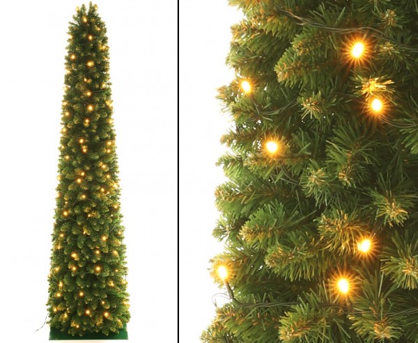 Künstliche Weihnachtsbaum Säule Kasan grün 150cm mit 96 LEDs, schwer entflammbar