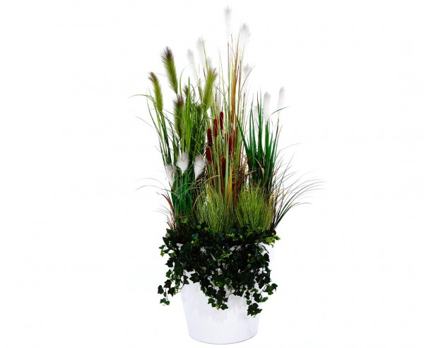 Kunstpflanzen Gras Arrangement "Willi" als grüne Büro Insel mit ca. 230x80cm