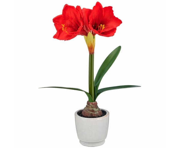 Künstliche Amaryllis rot H 56 cm mit Blüten & Knospe im Keramiktopf