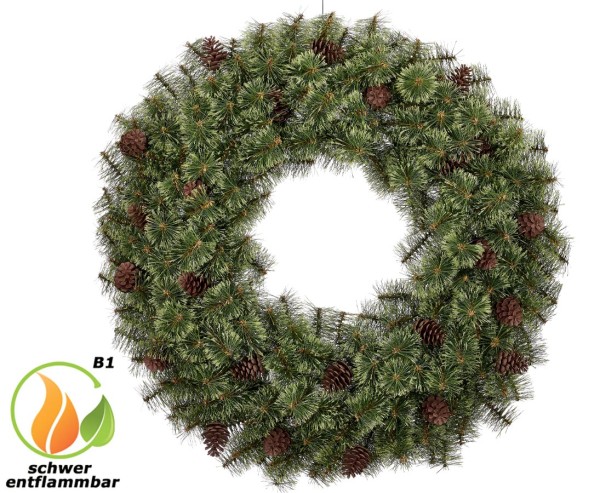 Künstlicher Weihnachtskranz Durch. 90 cm mit Tannenzapfen, schwer entflammbar
