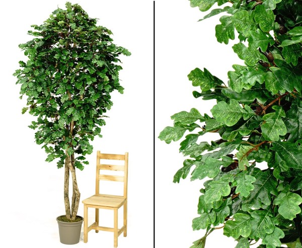Eichen Kunstbaum 250cm mit Naturstämme und 3920 UV sichere Textilfaser Blätter